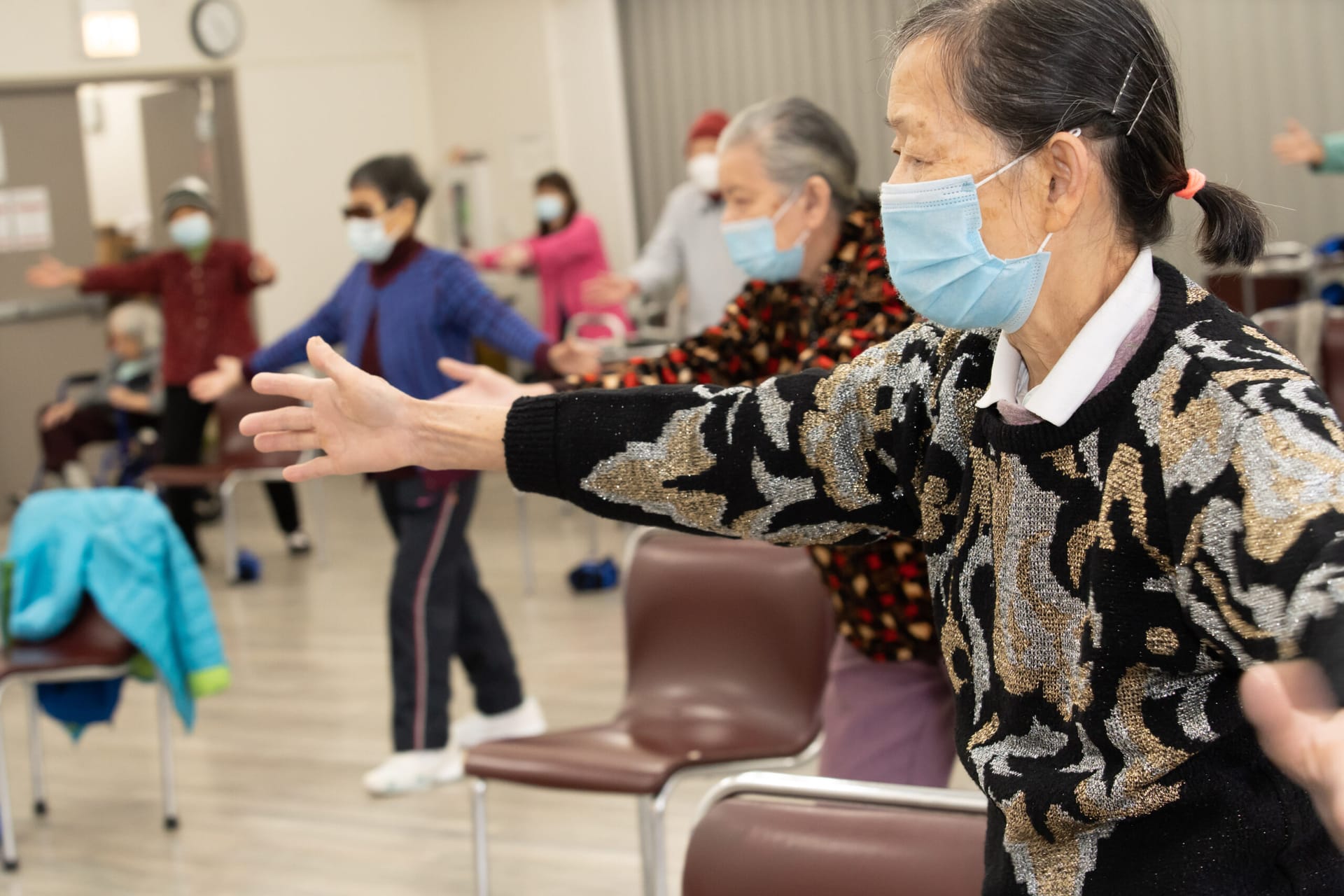 Students in an exercise class.